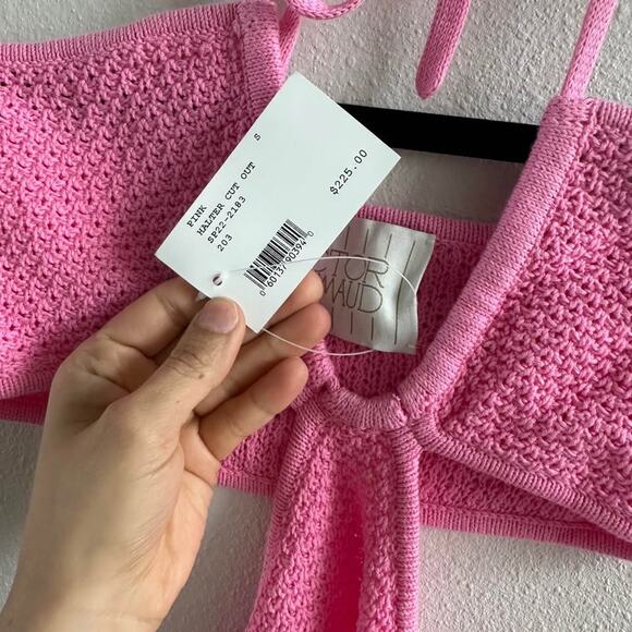 VICTOR GLEMAUD
Cut-out Crochet Knit Halter Top In Pink size Small - Picture 2 of 6